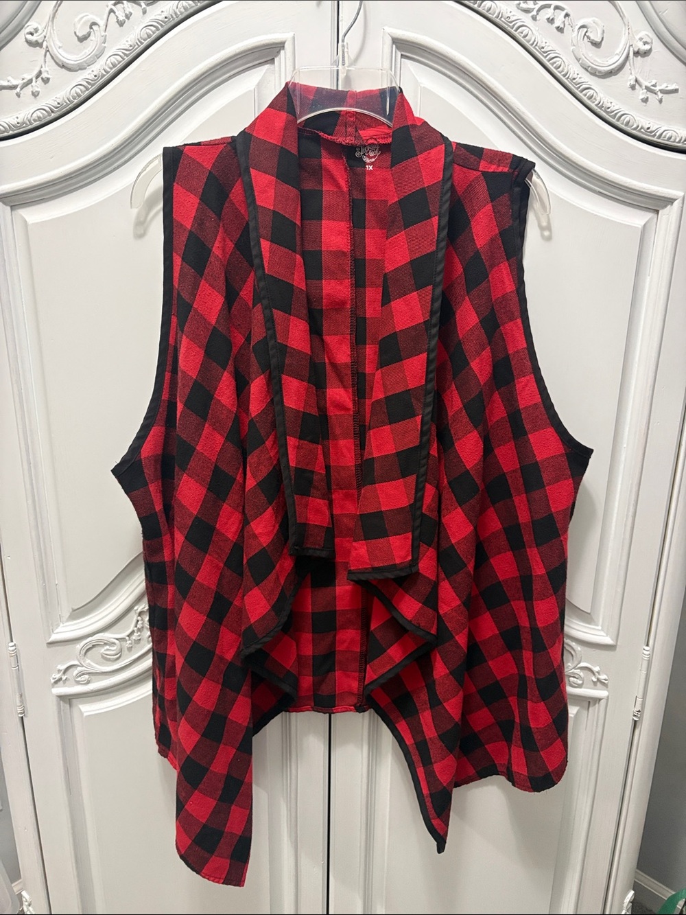 Tickled Teal Red & Black Buffalo Plaid Vest - 1X